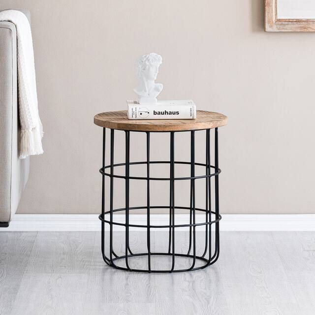 Auxon Side End Table With Sturdy Metal Cage Base - 15.70" x 15.70" x 17.71"