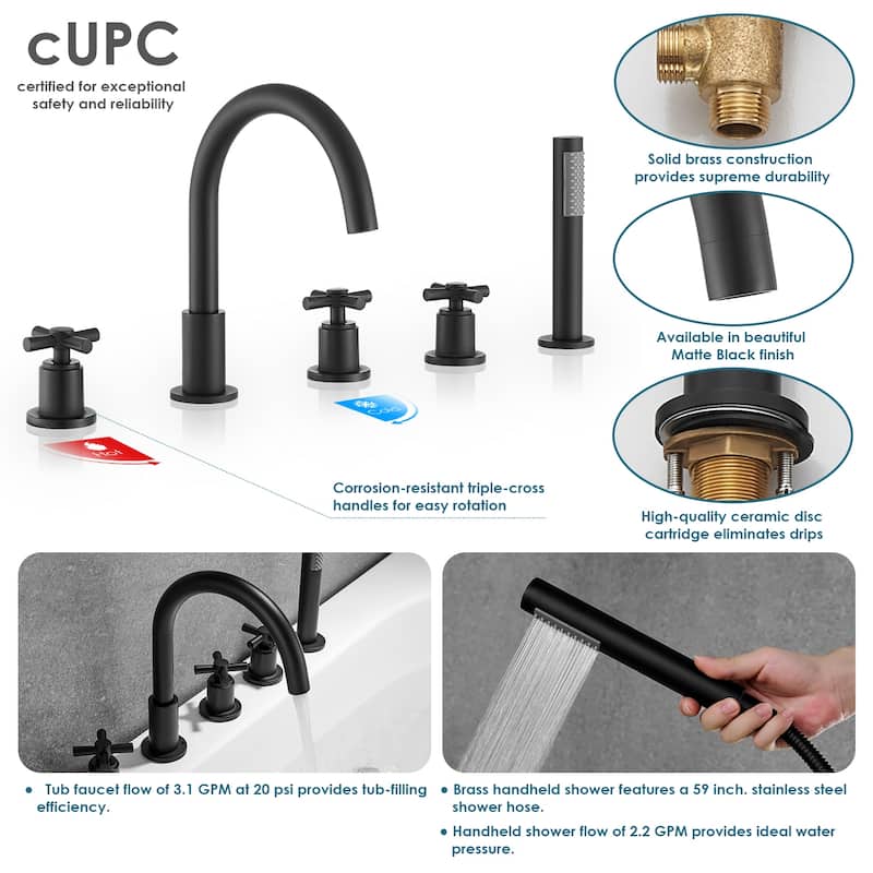 Altair Sorlia Cross Handles Deck-Mount Roman Tub Faucet with Handshower