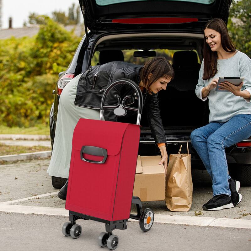 Multipurpose Lightweight Folding Shopping Cart with Swivel Front Wheels and Waterproof Polyester Bag - 16.5"x 19.5" x 41"