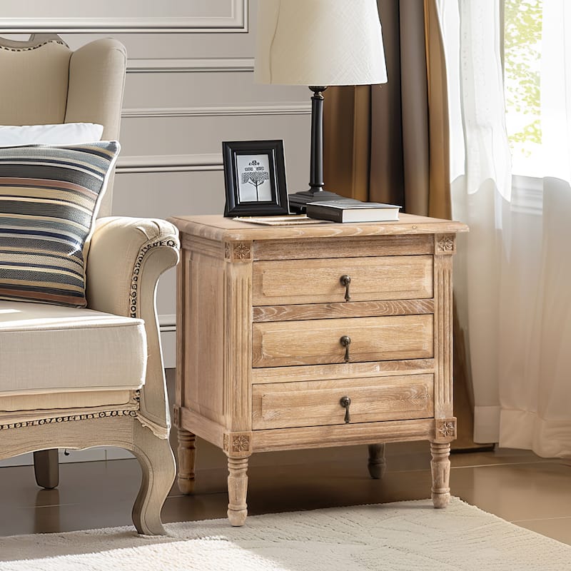 Pellebant 3-drawer Oak Wooden Nightstand Bedside Table