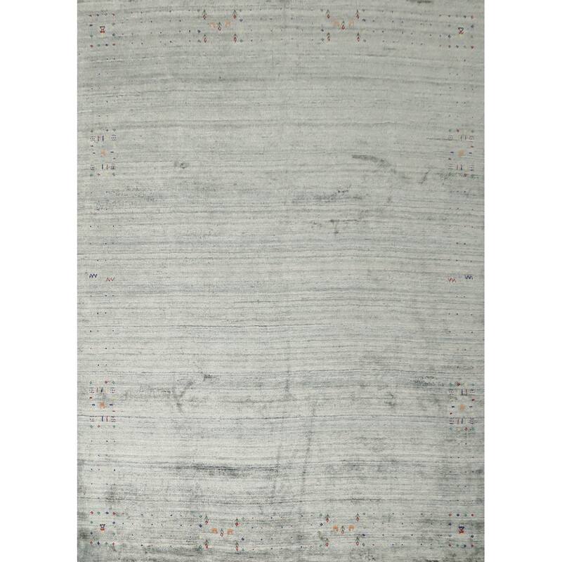 Hand Knotted Oriental Viscose Silk Carpet Tribal Animal Pictorial Greys & Charcoal Gabbeh Area Rug - 11' 8'' X 10' 9''