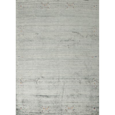 Hand Knotted Oriental Viscose Silk Carpet Tribal Animal Pictorial Greys & Charcoal Gabbeh Area Rug - 11' 8'' X 10' 9''