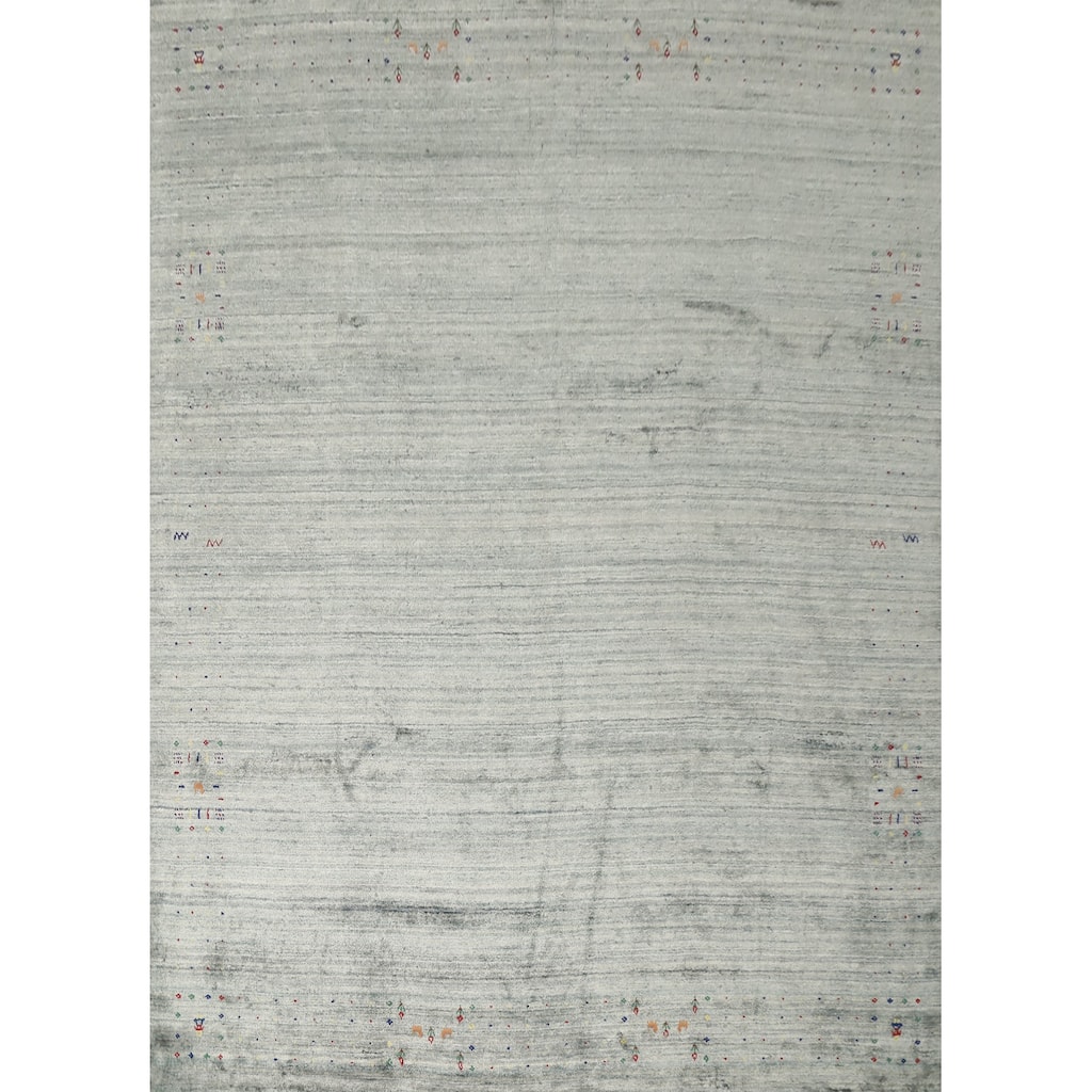 Hand Knotted Oriental Viscose Silk Carpet Tribal Animal Pictorial Greys & Charcoal Gabbeh Area Rug - 11' 8'' X 10' 9''