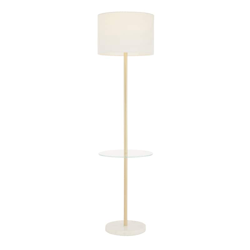 Chloe Contemporary Floor Lamp with Clear Glass Shelf - White