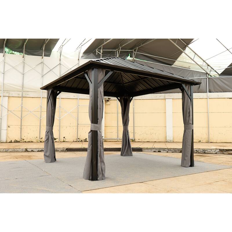 10x10FT Aluminum Hardtop Gazebo with Steel Canopy, Weatherproof Permanent Outdoor Gazebo for Patio Garden Backyard