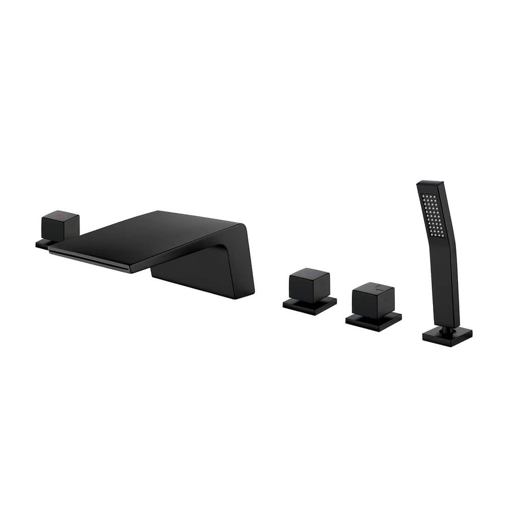 Deck Mount Waterfall Tub Faucet With Hand Shower Brass Roman Bathtub Faucet Modern Tub Filler With Handheld Showe