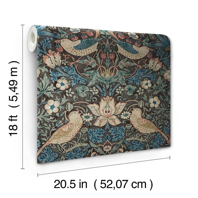 Strawberry Thief Charcoal Peel and Stick Wallpaper