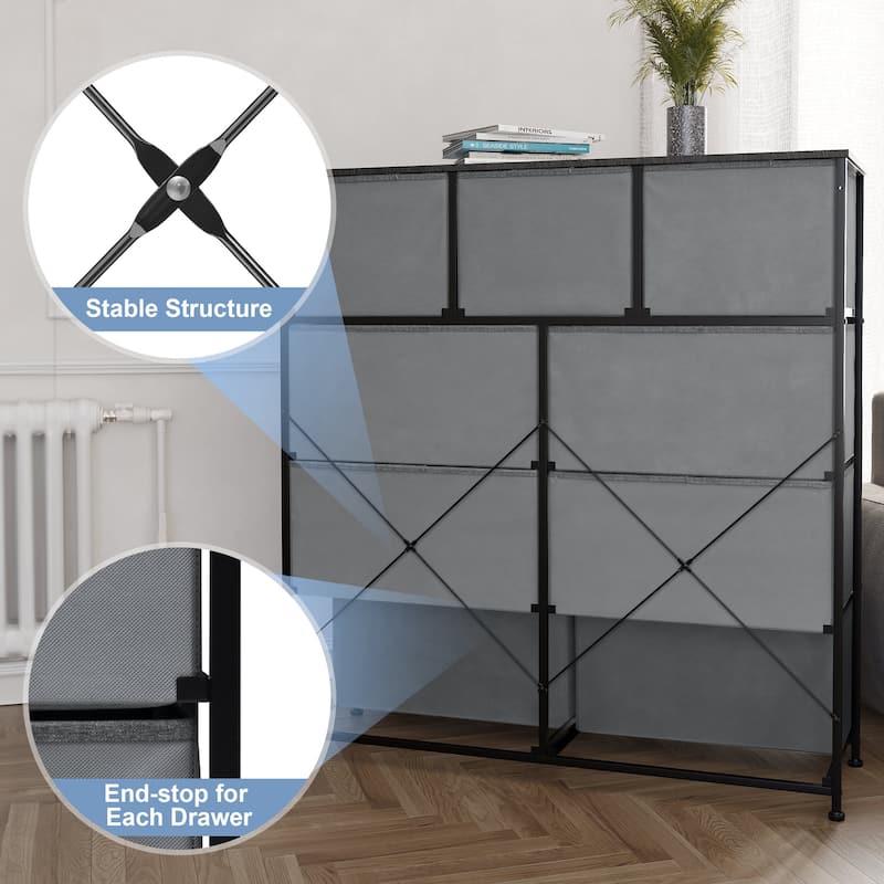 Home Extra Wide Closet Dresser Storage Tower Organizer Unit 9 Drawers