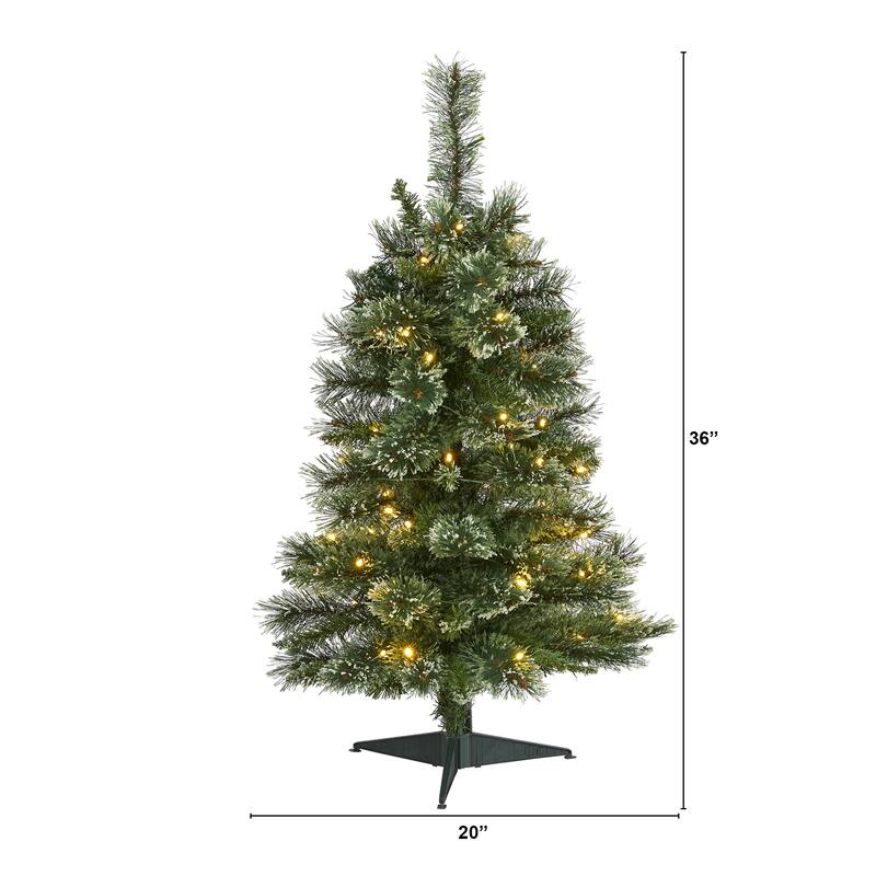 3' Pre-Lit Wisconsin Slim Snow Tip Pine Artificial Christmas Tree, Warm Clear LED Lights - 3 Foot