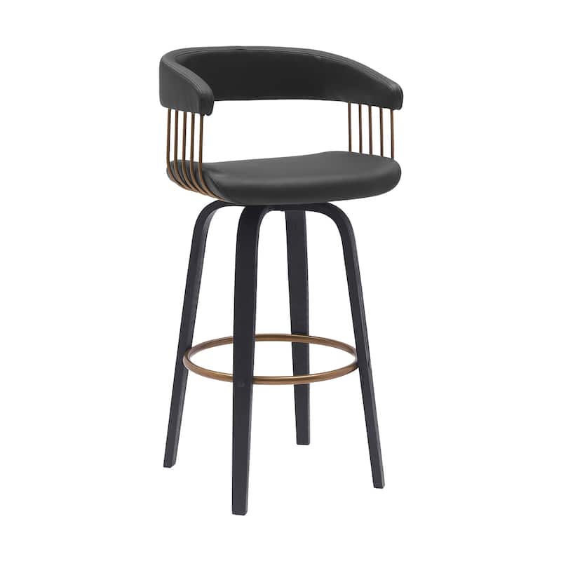 HomeRoots 31" Black Faux Leather Swivel Bar Height Bar Chair
