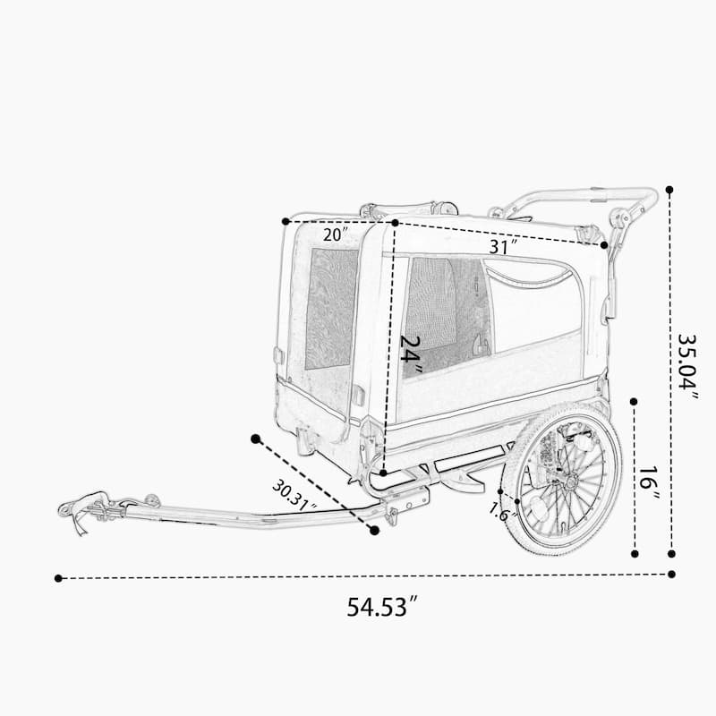 Extra Large 2-in-1 Pet Bike Trailer & Stroller - Heavy Duty Dog Carrier with Quick Release Wheels, Ventilation & Storage