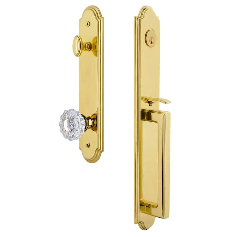 Grandeur Arc Solid Brass Rose Keyed Entry Single Cylinder Full Plate - Lifetime Brass