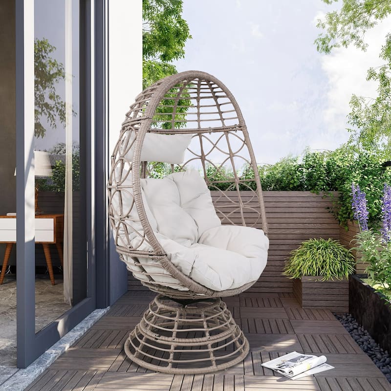 Wicker Egg Chair, Nest Basket Indoor/Outdoor Lounger for Patio - Natural