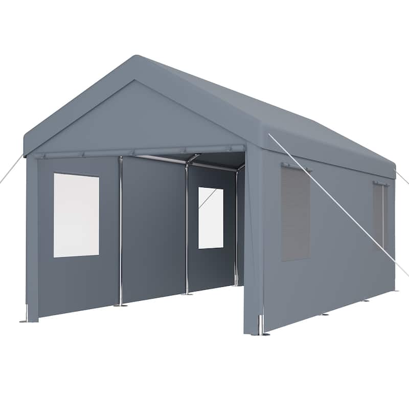 12x20FT Heavy Duty Carport Canopy, 2 Roll-Up Doors, 4 Vent Windows