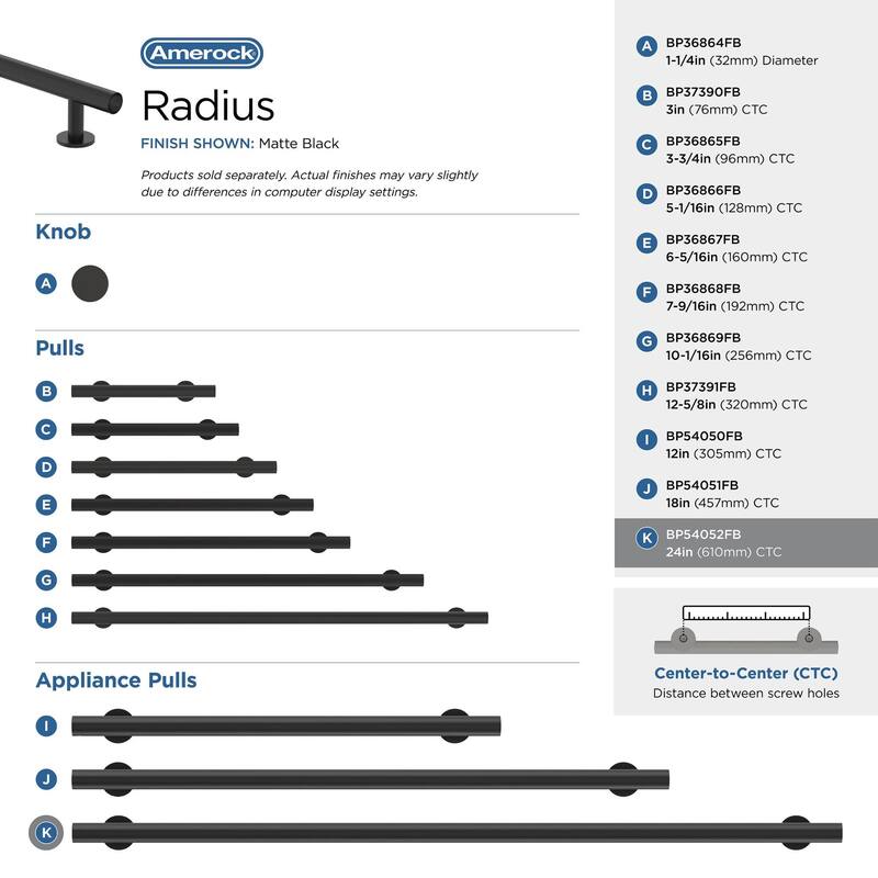 Amerock BP54052 Radius 24" Center to Center Bar Appliance Pull