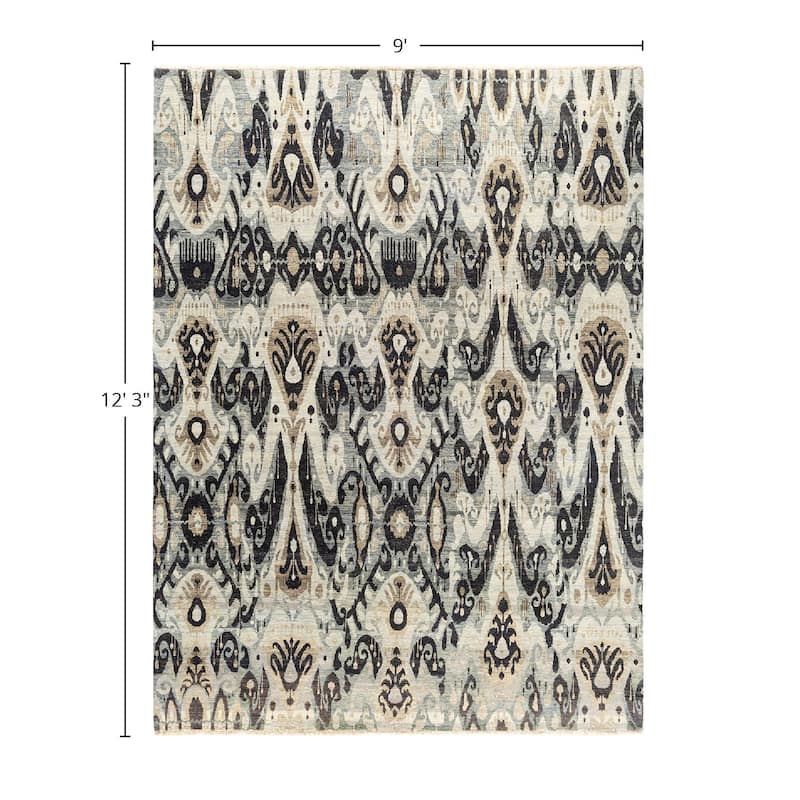 Ikat One-of-a-Kind Hand-Knotted Area Rug - Gray, 9' 0" x 12' 3" - 9' 0" x 12' 3"