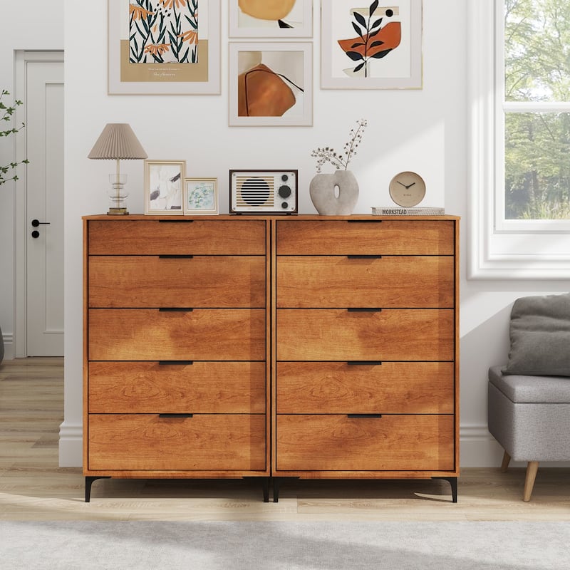 Gymax 5-Drawer Dresser w/ Interlock System Metal Support Legs &