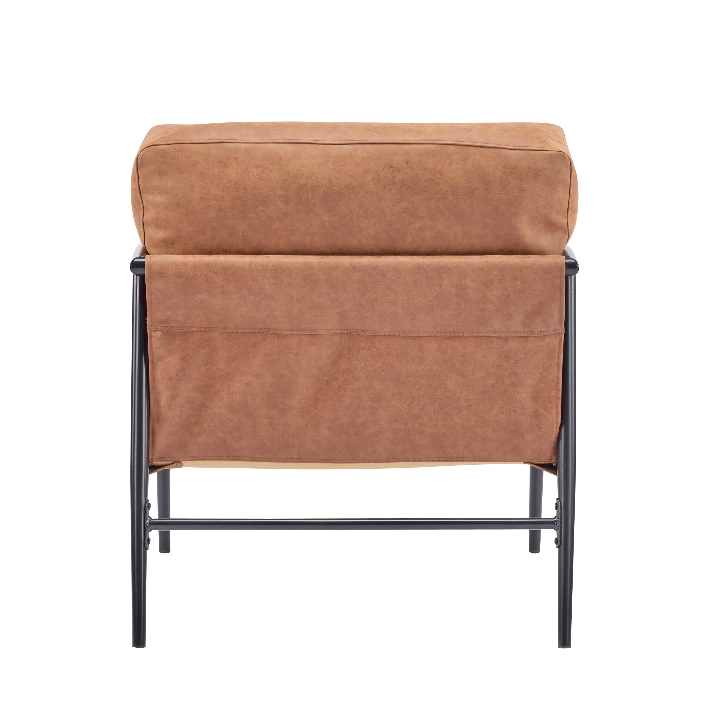 PU Leather Accent Chair with Wooden Armrests and Metal Frame