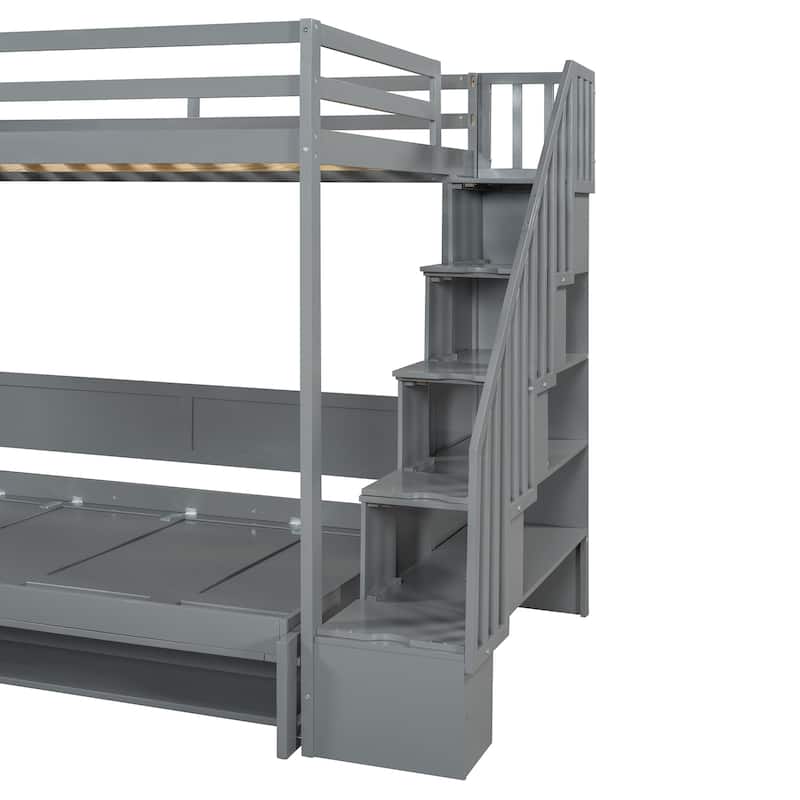 Full Over Full Size Murphy Bed with Hydraulic Lift & Desk Design, Gray