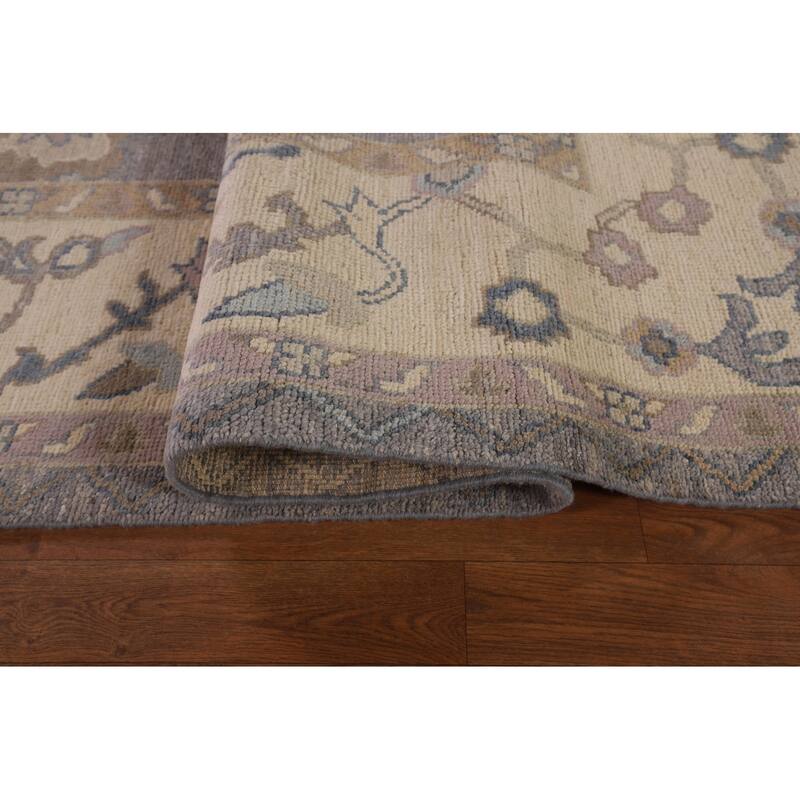 Gray Blue Oushak Vegetable Dye Area Rug Hand-Knotted Wool Carpet - 9'1" x 12'0"