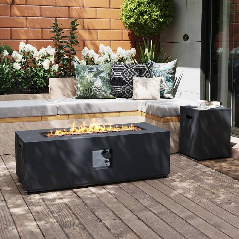 Patio Watcher Outdoor 42in. Iron Fire Pit Table with Propane Tank Cover - GRAY