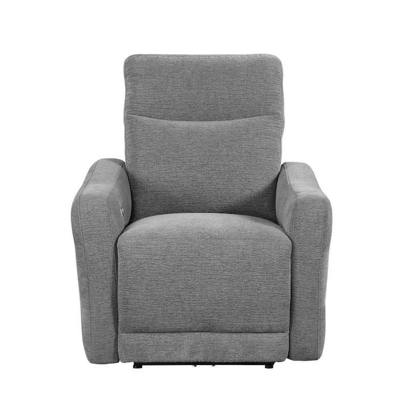 Eddie 38 Inch Power Lay Flat Recliner Chair, Gray Chenille, Power Headrest