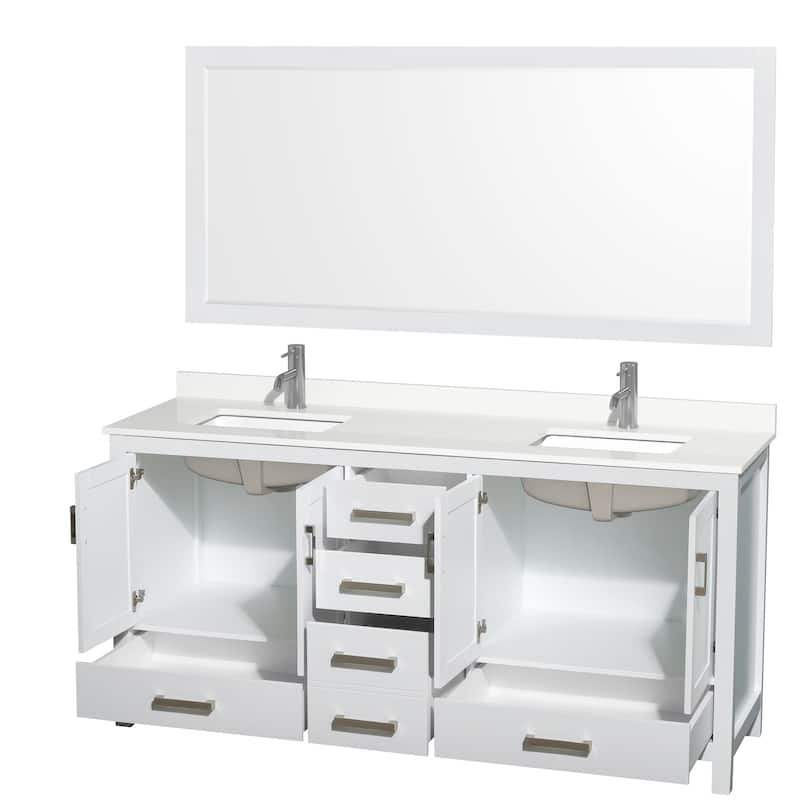 Sheffield 72-inch Double Vanity, Single Hole Quartz Top,70-inch Mirror