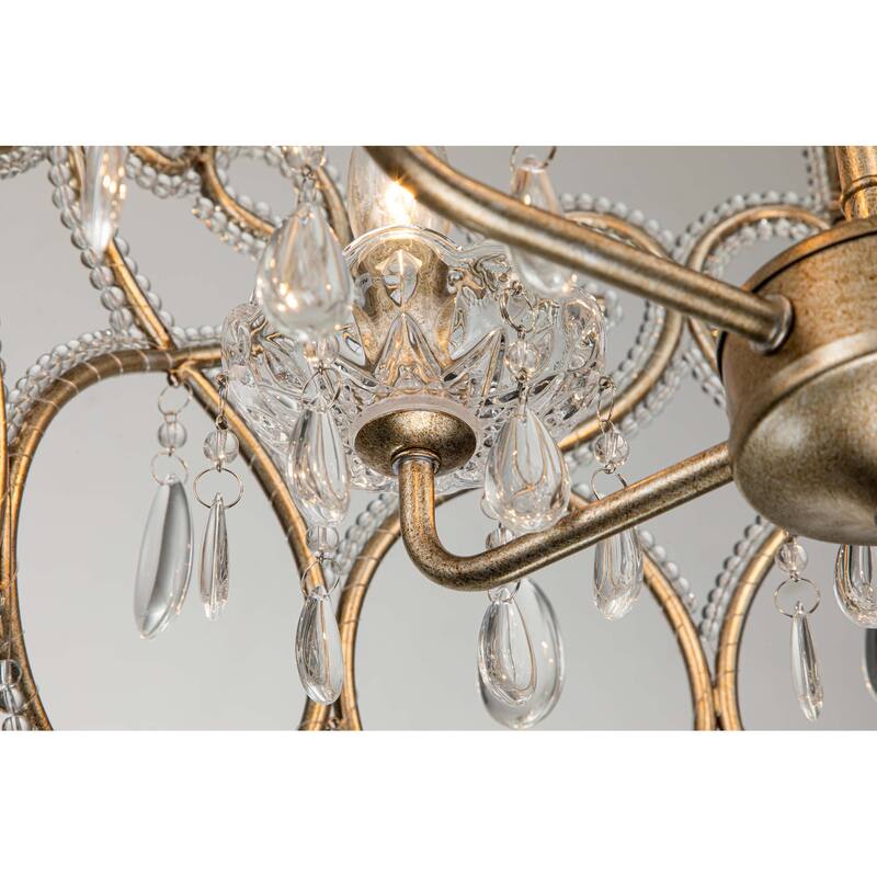 5-Light Mid-Century Modern Vintage Luxury Drum Crystal Chandelier Round Candle Pendant Light for Living Room