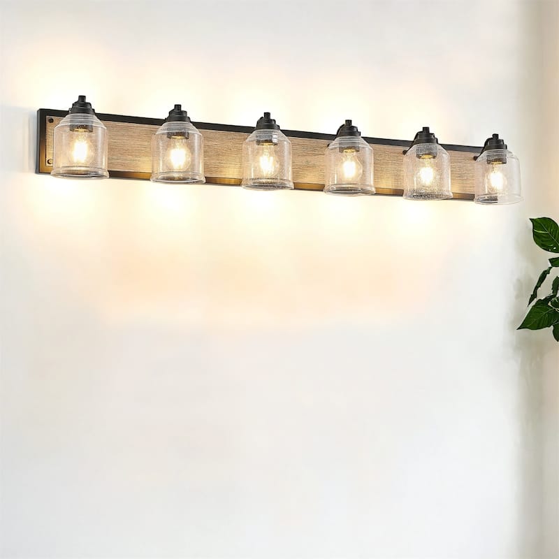 49" Farmhouse Vanity Light Fixture, 6-Light Bathroom Wall Sconce - Black