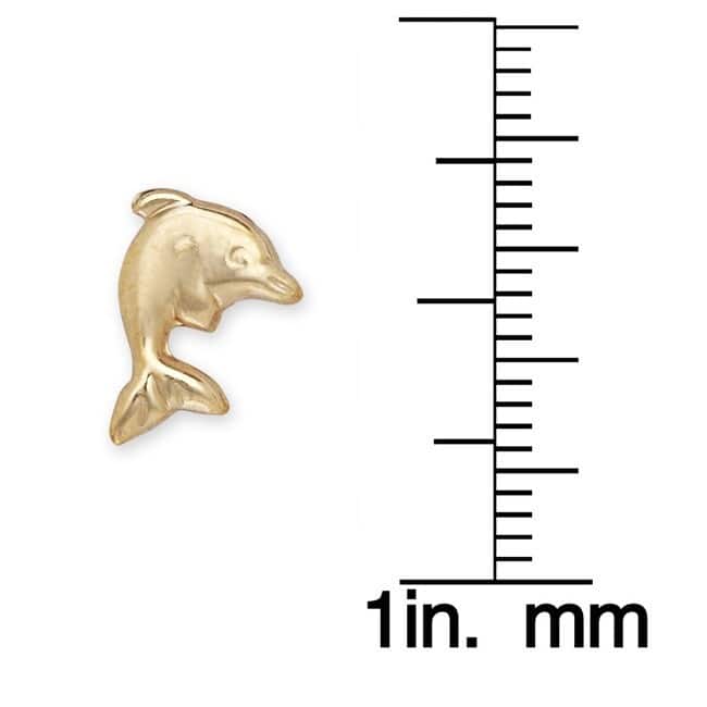 Curata 14k Yellow Gold 11x8mm Children's Dolphin Stamping Stud Earrings