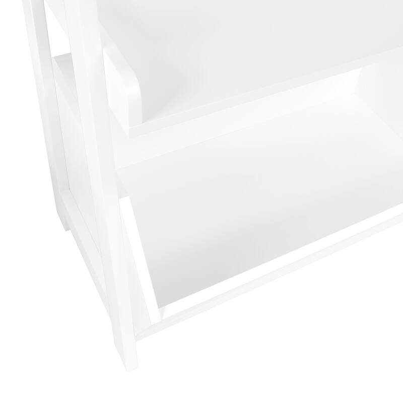 RiverRidge Kids 4-Tier 24in Ladder Shelf Toy Organizer with 3 Open Display Shelves- White with Two 5" Fabric Bins