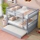 preview thumbnail 3 of 10, Full Size Rubberwood Bunk Bed with Pull-Out Trundle, Convertible to Two Separate Beds, Safety Guardrails and Ladder Included