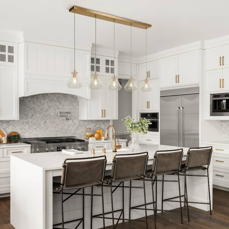 Modern Luxury 5-light Brass Gold Crackled Glass Chandelier Bowl-shaped Kitchen Island Light for Dining Room