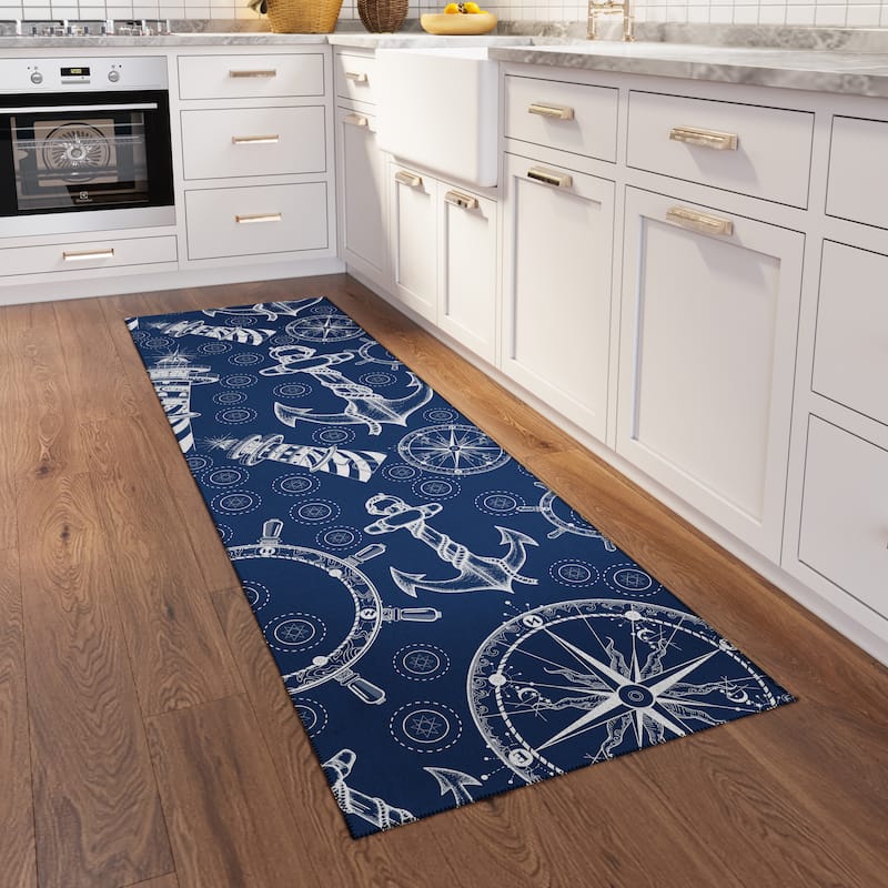 Indoor/Outdoor Harpswell Lighthouse Washable Rug - 2'3" x 7'6" Runner - Navy