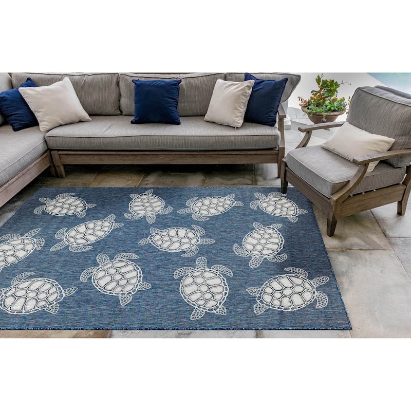 Liora Manne Carmel Collection Sea Turtles Indoor/ Outdoor Area Rug - 6'6" X 9'4" - Navy