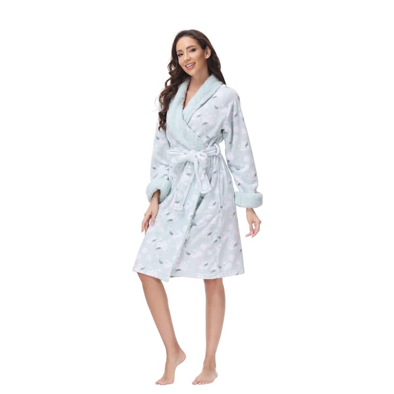 INK+IVY Women's Printed Plush Bathrobe