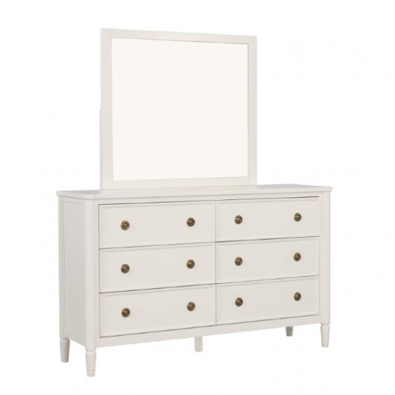 Alta Wide Dresser, 6 Drawers, Gold Handles, White Solid Wood, 62 Inch