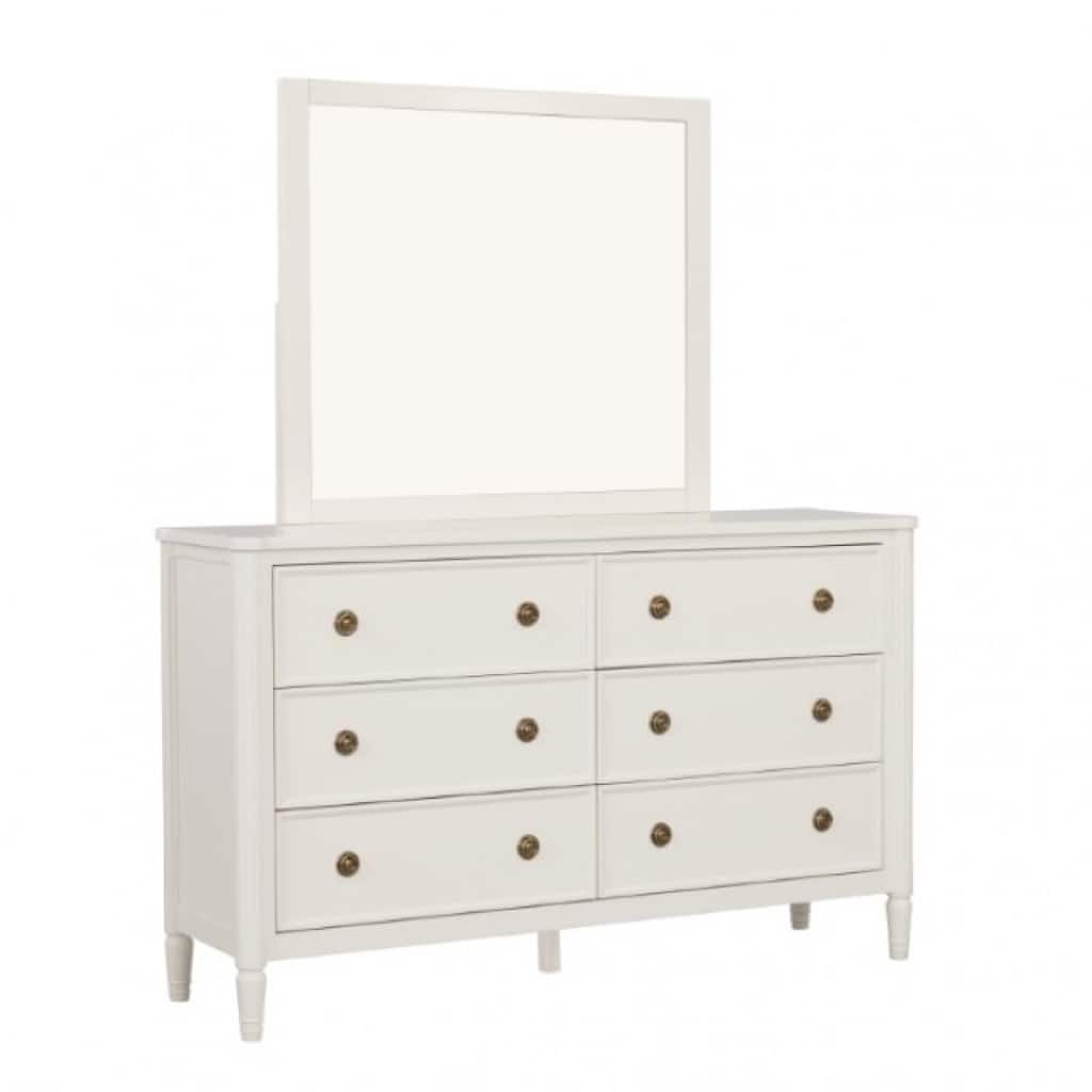 Alta Wide Dresser, 6 Drawers, Gold Handles, White Solid Wood, 62 Inch