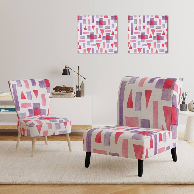 Designart "Pink and Purple Geometric " Upholstered Patterned Accent Chair and Arm Chair
