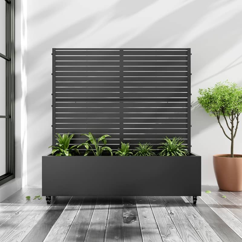 Metal Movable Planter Box with Trellis Privacy Screen Planter Box with Lockable Wheels - 47"x47" - Black