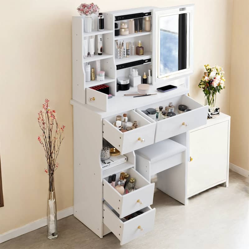 29.2" Compact Left-Drawer Vanity Set with LED Mirror and Power Station