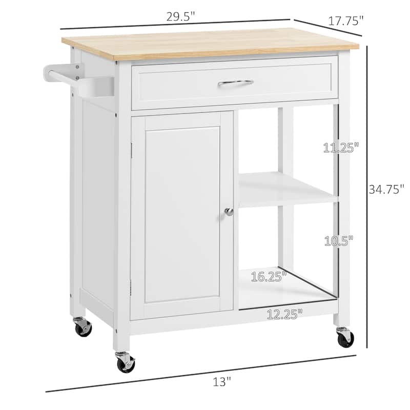 Mobile Kitchen Island with Wheels Towel Rack and Adjustable Open Storage Shelves - 32.75" W x 17.75" D x 34.75" H