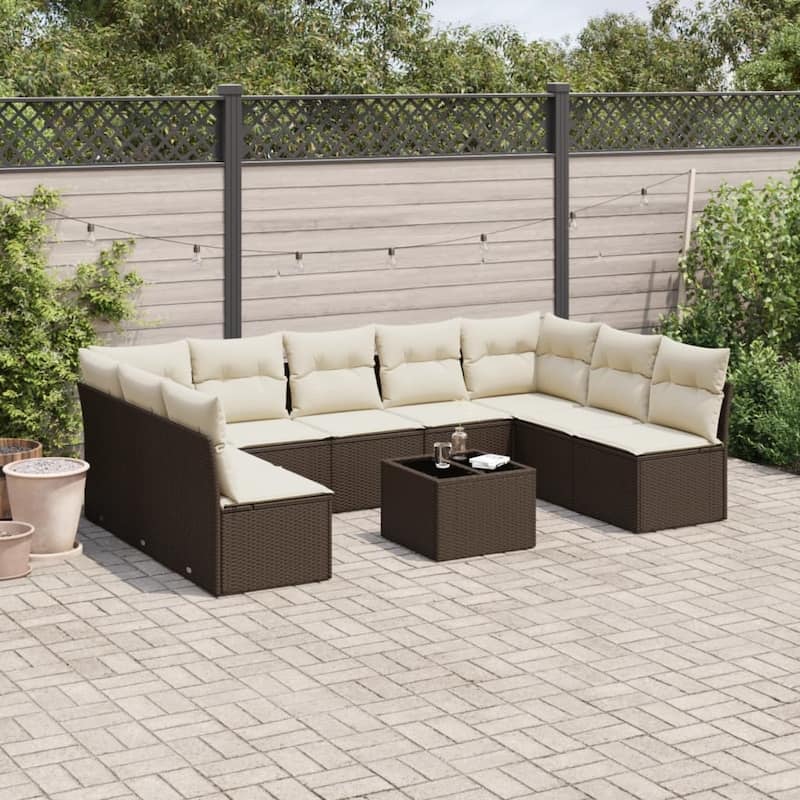 vidaXL Garden Sofa Set Brown and Cream White - 21.7 x 21.7 x 14.6
