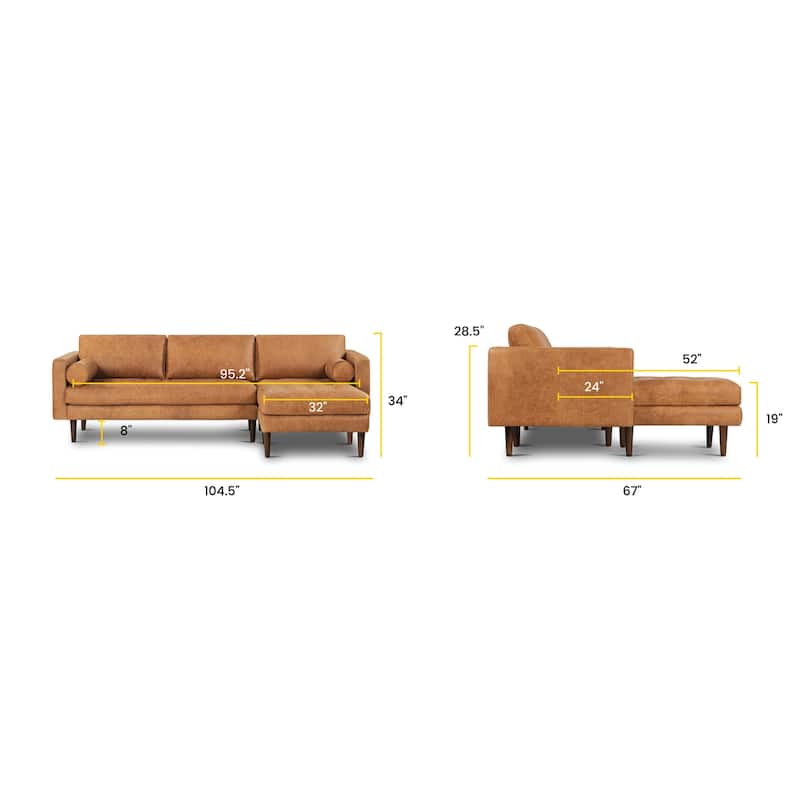 Poly & Bark Napa 104.5" Right-facing Sectional Sofa - Full Grain Genuine Italian Leather
