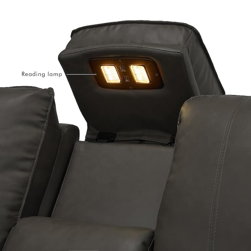 3-Piece Faux Leather Sofa Set with Double Width Seat, Power Recliner, Loveseat & Sofa, Wireless charging and Reading Lamp