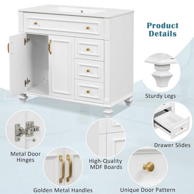 36"Freestanding Bathroom Vanity with Ceramic Sink