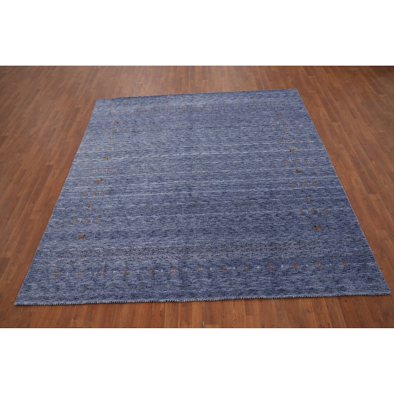 Hand Knotted Oriental 100% Wool Carpet Tribal Animal Pictorial Purples Gabbeh Area Rug - 8' 3'' X 7' 10''