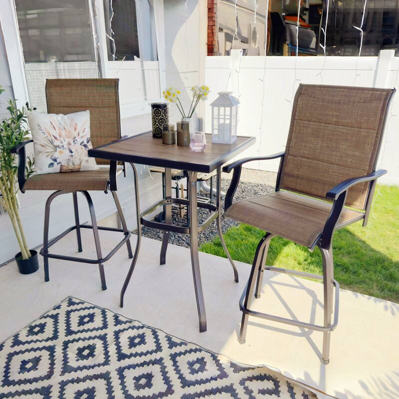 MAISON ARTS 3-piece Outdoor Swivel Bar Stool and Table Bistro Set