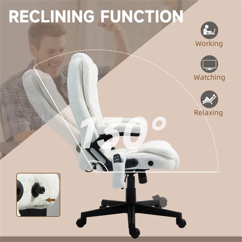 Linen Massage Office Chair with Adjustable Height, Recline, Lumbar Heating & Swivel Wheels