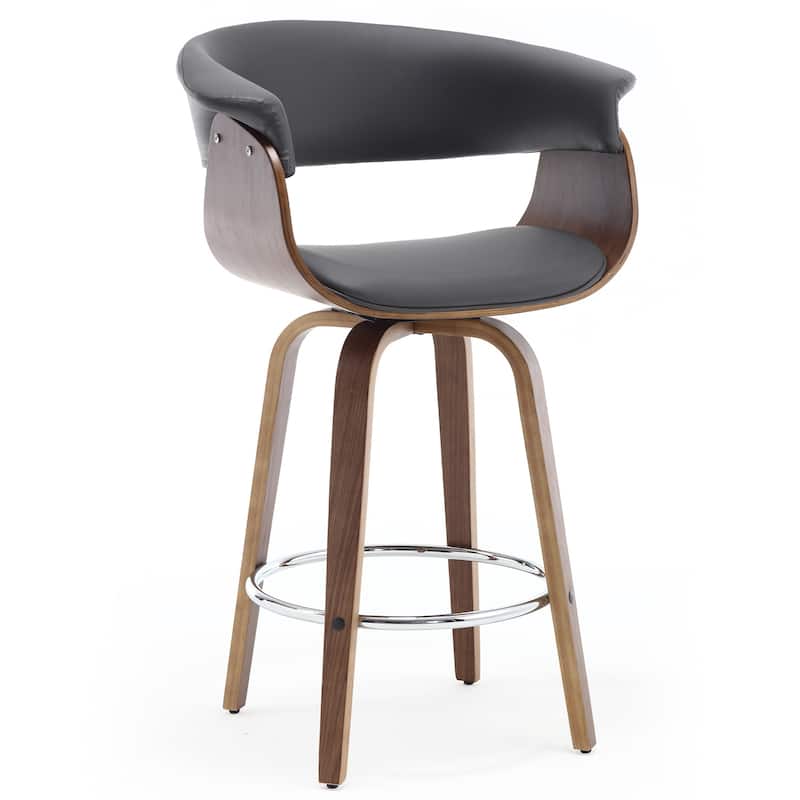 26"/29" Faux Leather Swivel Bar Stools, Wood Counter Stool - Grey - Counter Height